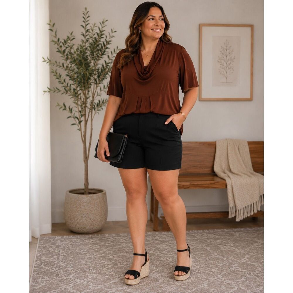 New York & Company XL Brown Cowl Neck Top 100% Modal NWOT Soft Stretch Blouse Ca